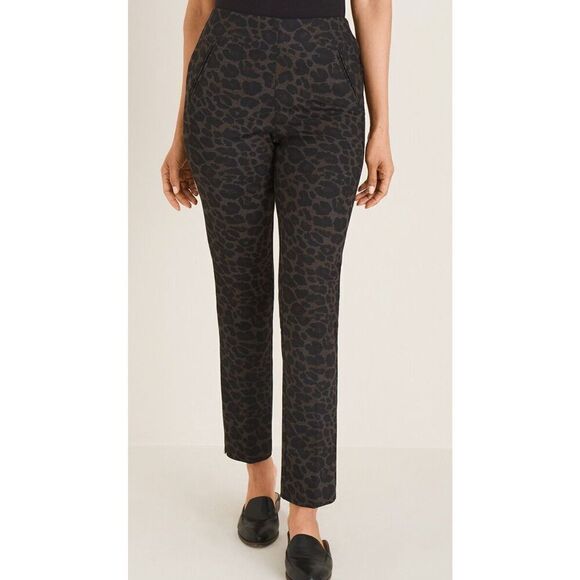 STUNNING CHICOS SO SLIMMING Juliet Leopard-Print Ankle Pants Size 00R (US 2R) Go - Picture 2 of 11